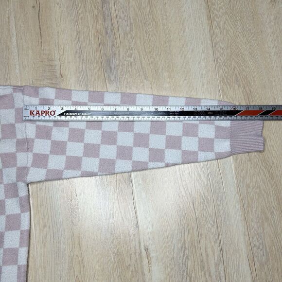 T-Tahari Womens Pink & White Checkered Crew Neck Long Sleeve Sweater Size LRG - Picture 5 of 6